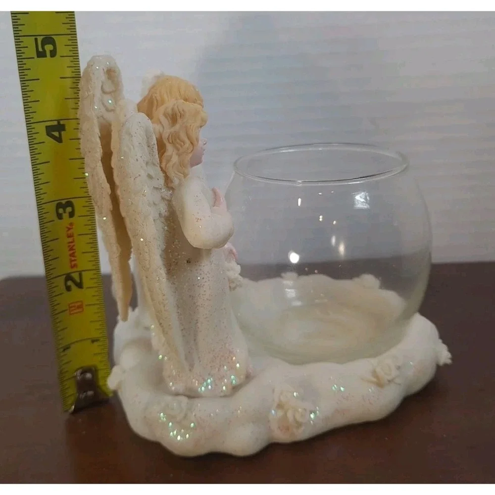 Ganz Trio Porcelain‎ Angel Figurine with Glass Bowl Candle Holder 4.5